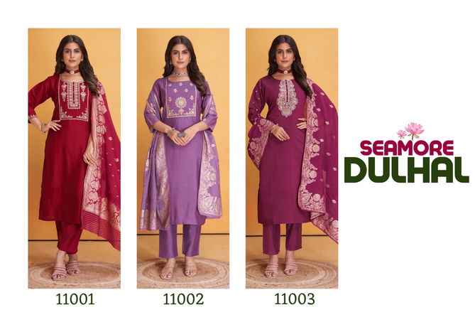 Dulhan By Seamore Roman Silk Embroidery Kurti With Bottom Dupatta Exporters In India